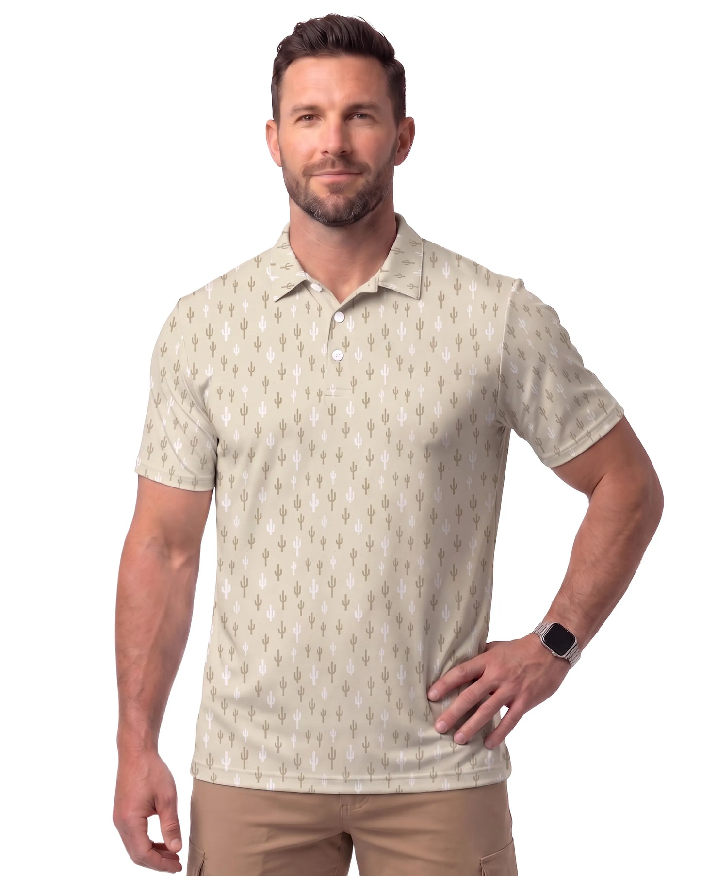 Tiny Cactus Beige DiamondCool men's cooling performance polo