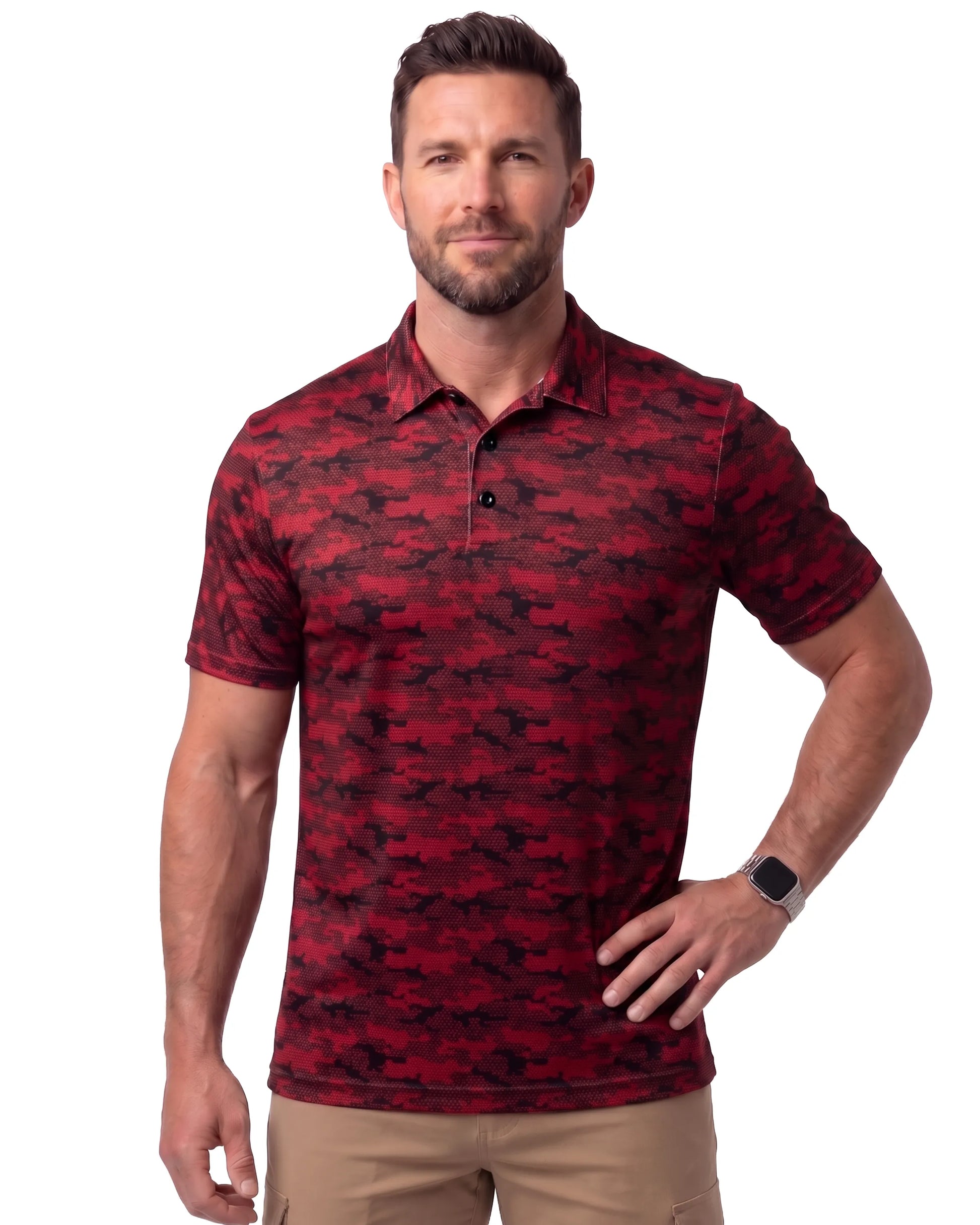 Hex Camo Red DiamondCool men's cooling performance polo