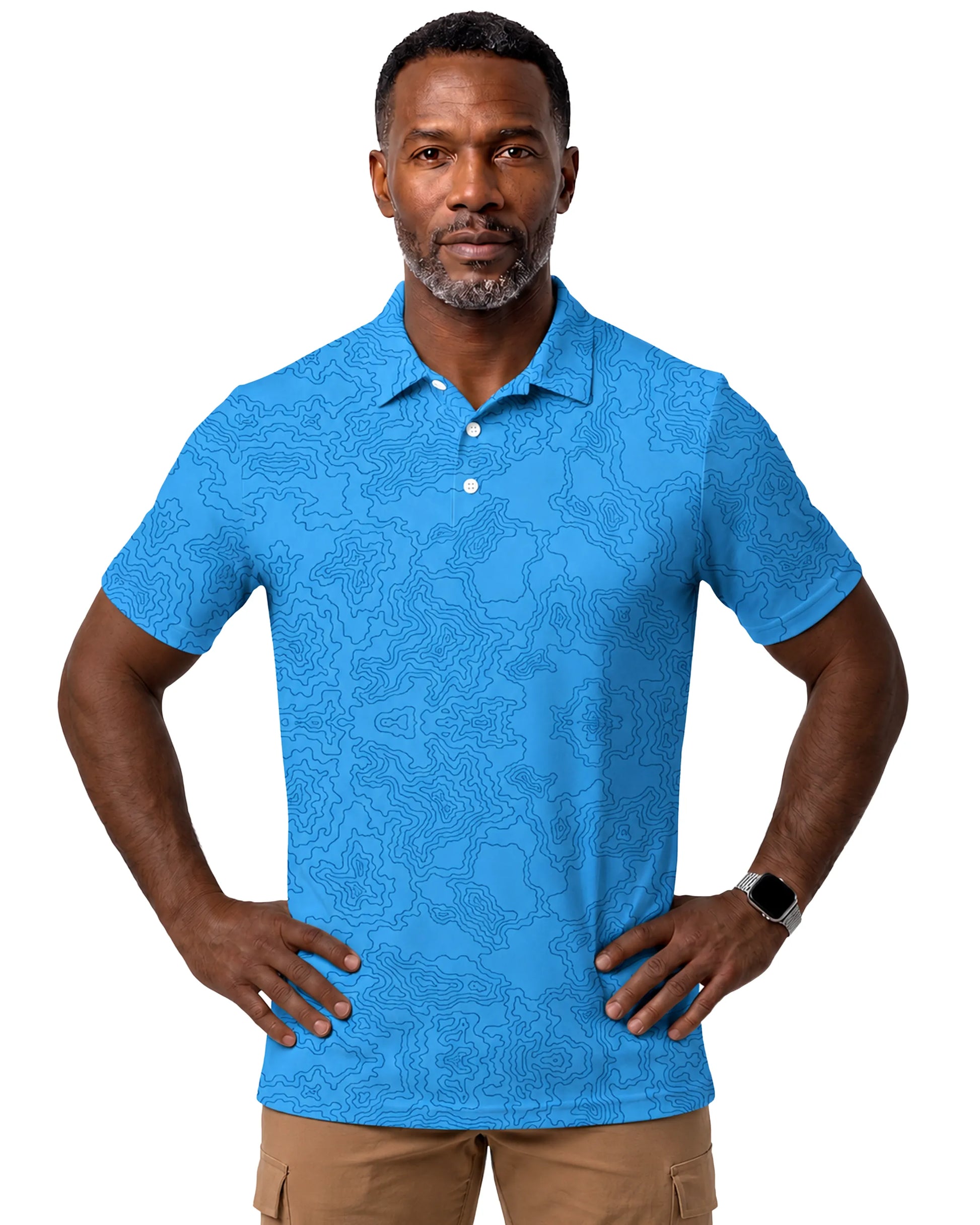 Topo Map Light Blue DiamondCool men's cooling performance polo