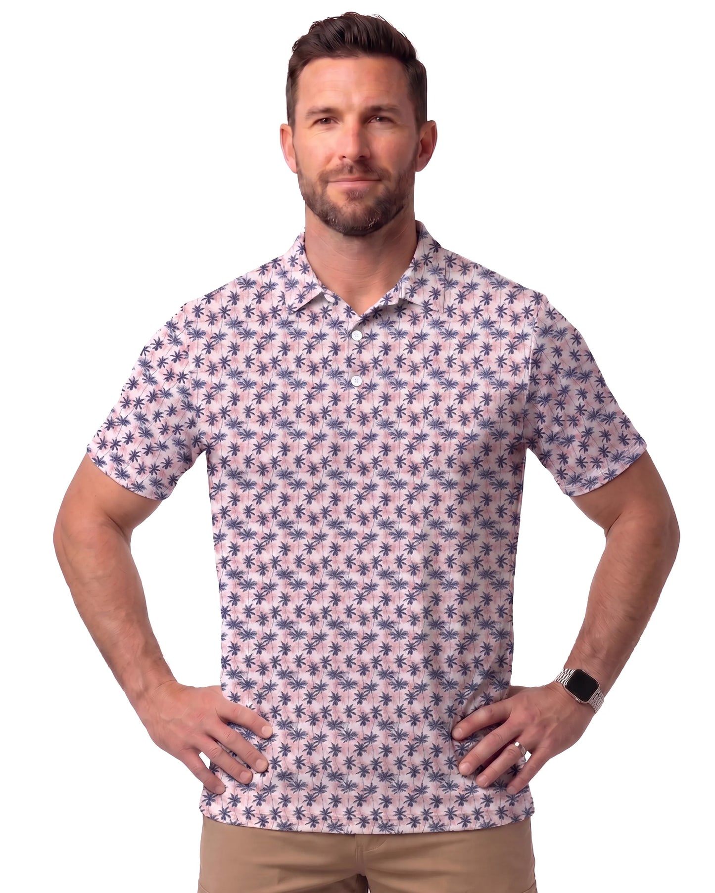 Retro Palm Plaid DiamondCool men's cooling performance polo
