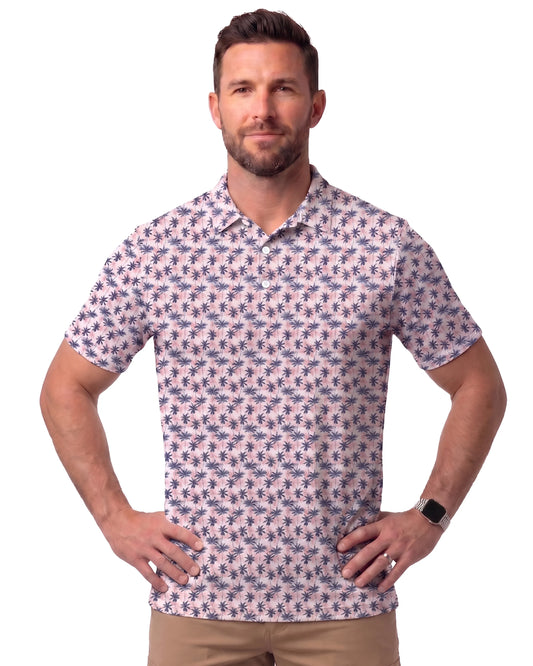 Retro Palm Plaid DiamondCool men's cooling performance polo