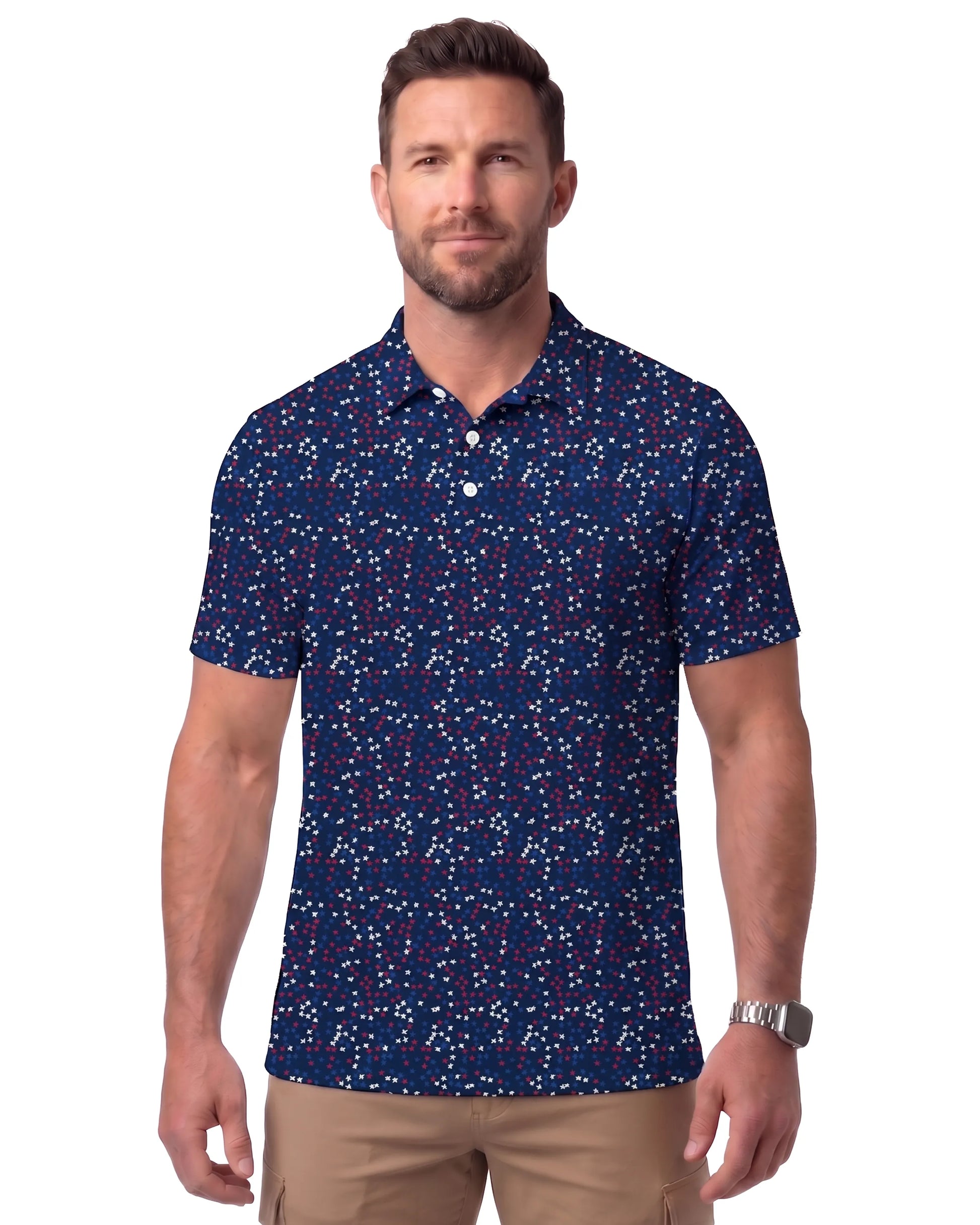 Tiny Stars Navy DiamondCool men's cooling performance polo