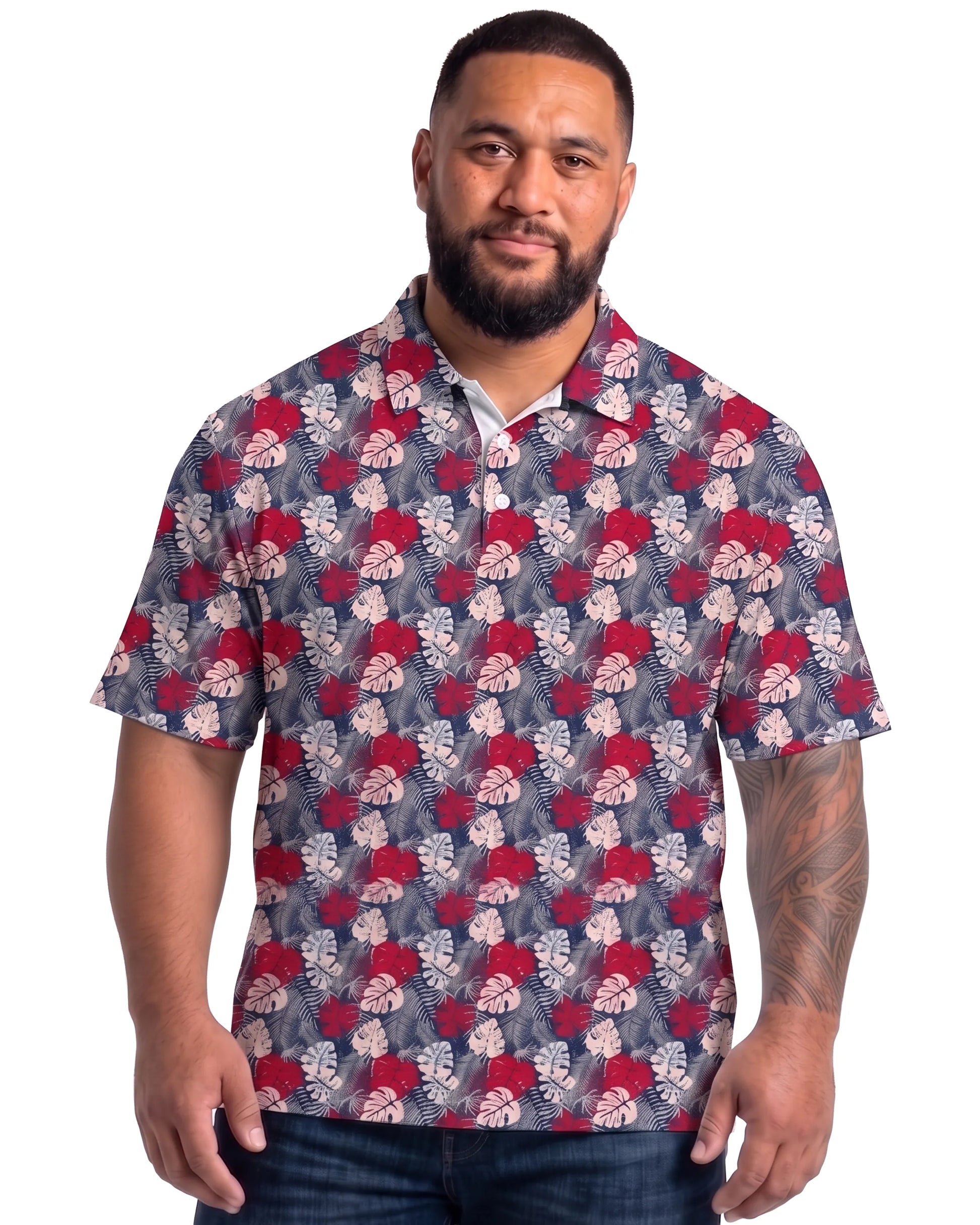 Tropical Palm Red White and Blue DiamondCool men's cooling performance polo