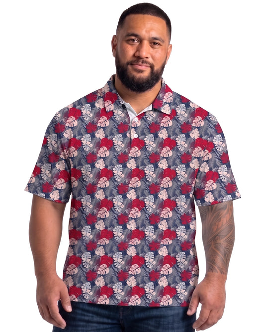 Tropical Palm Red White and Blue DiamondCool men's cooling performance polo